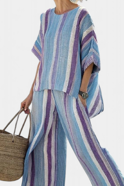 Giulia | Pastel Mauve & Blue Striped Set