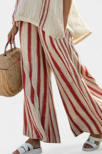 Raffaella | Red Striped Two-Piece Linen Set