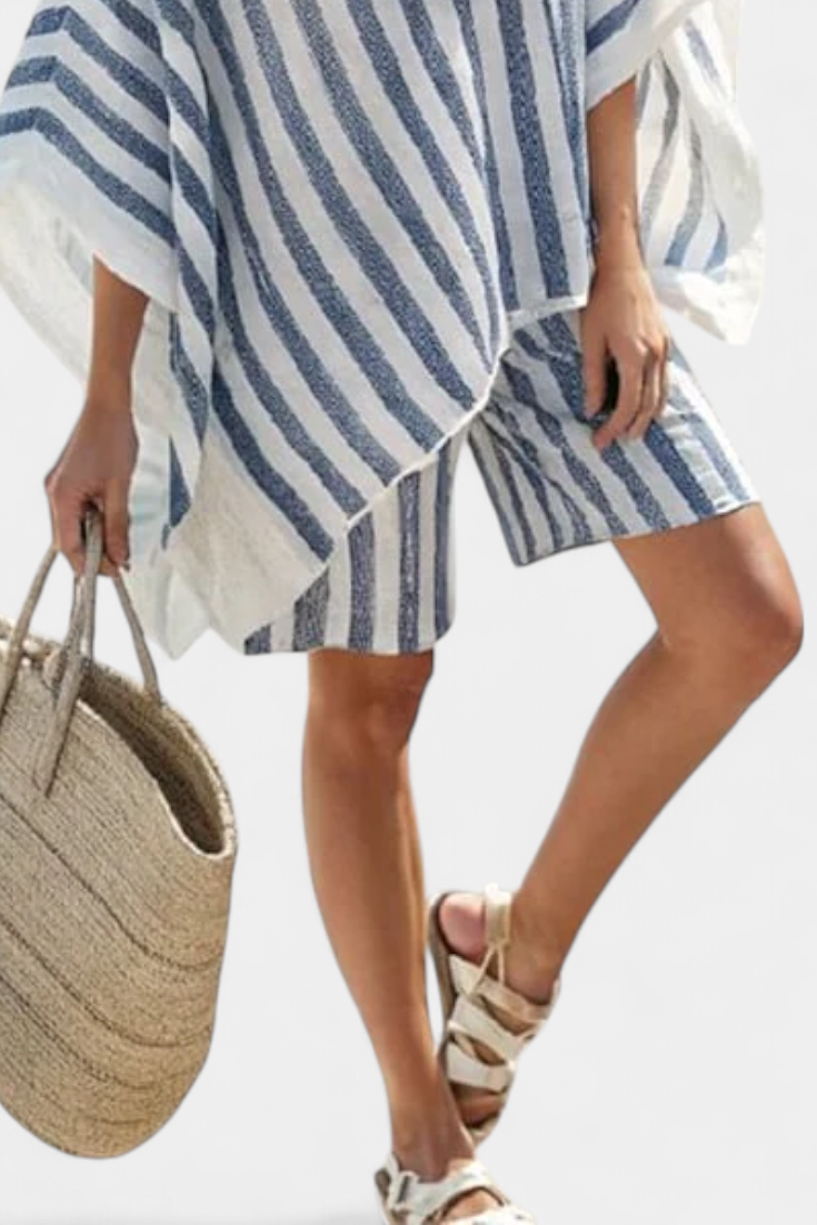 Elena | Striped Oversized Blouse & Shorts Set