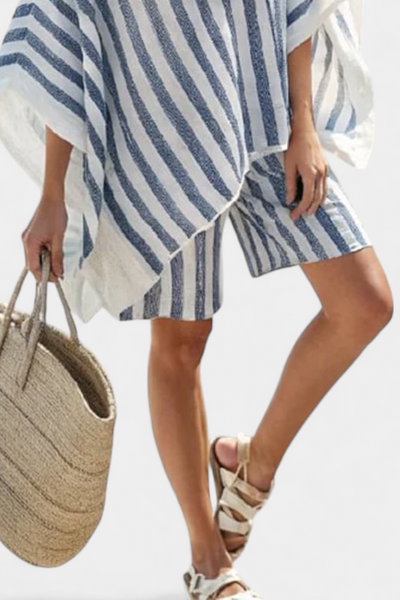 Elena | Striped Oversized Blouse & Shorts Set