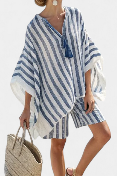 Elena | Striped Oversized Blouse & Shorts Set