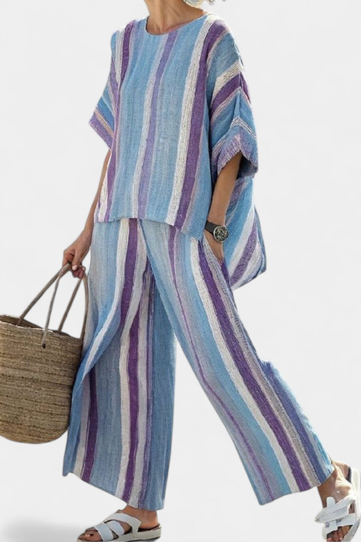 Giulia | Pastel Mauve & Blue Striped Set