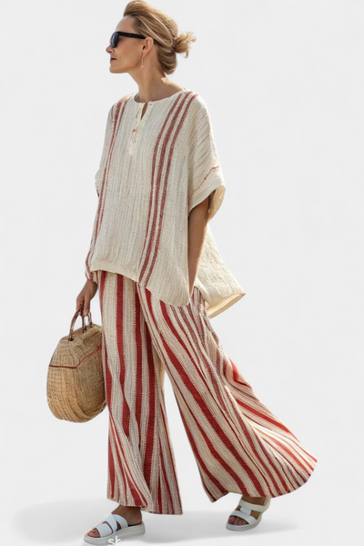 Raffaella | Red Striped Two-Piece Linen Set