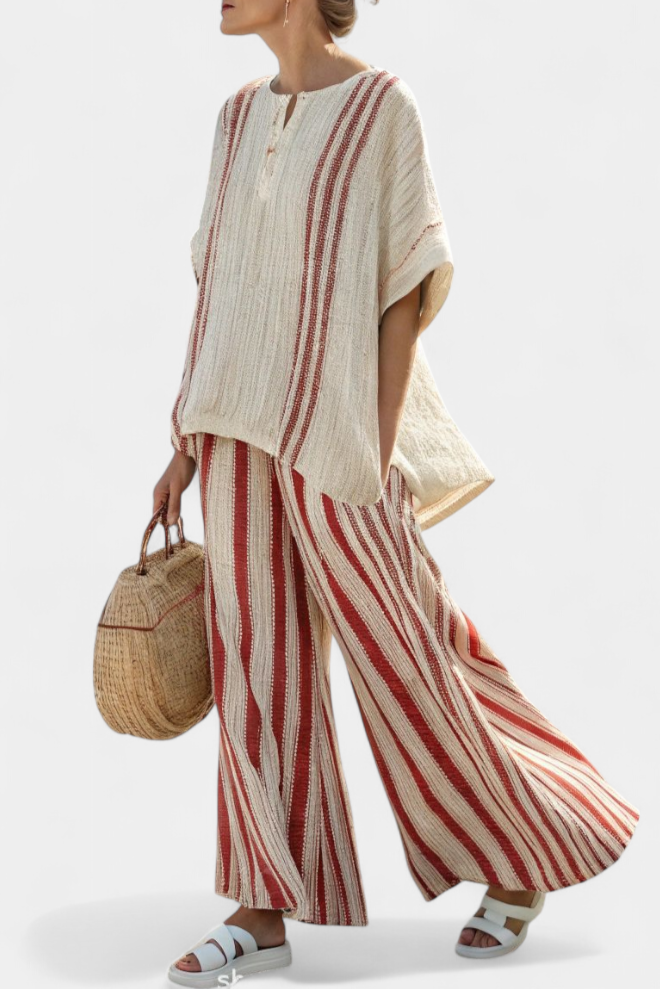 Raffaella | Red Striped Two-Piece Linen Set