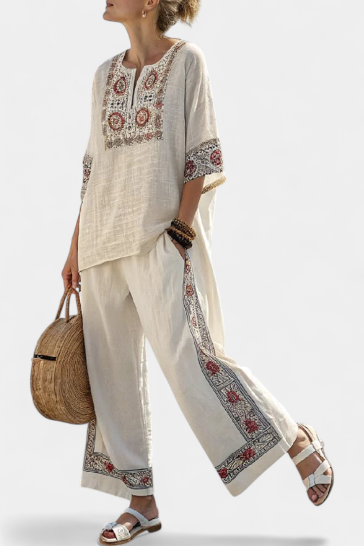 Gabriella | Mediterranean Embroidered Bamboo Linen Set