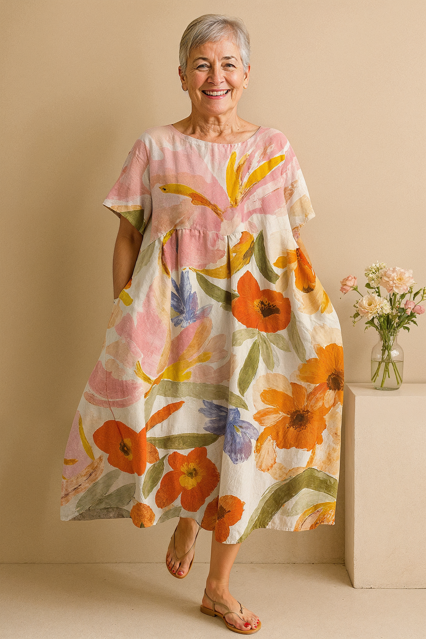 Golden Bloom – Tummy Coverage Dress
